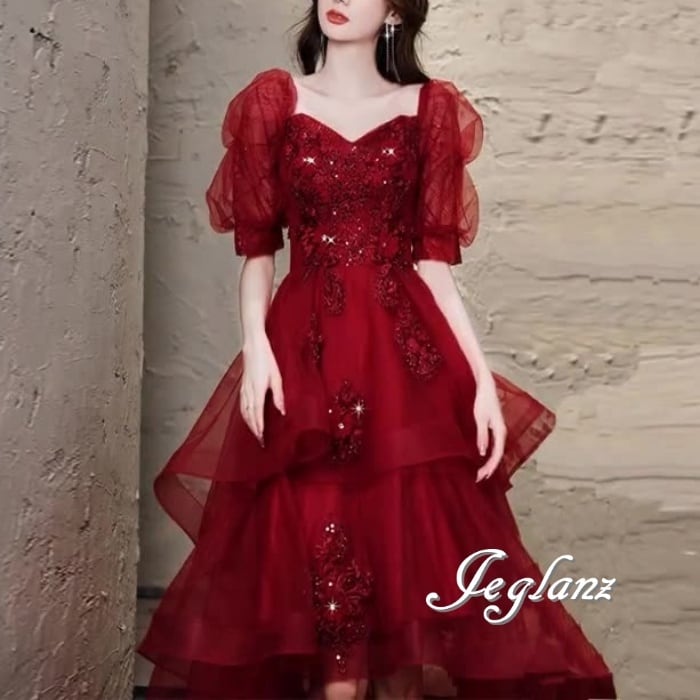 パーティ イブニングドレス 背中 編み上げ ラメ 光沢感 2パターン(M7766)ζ