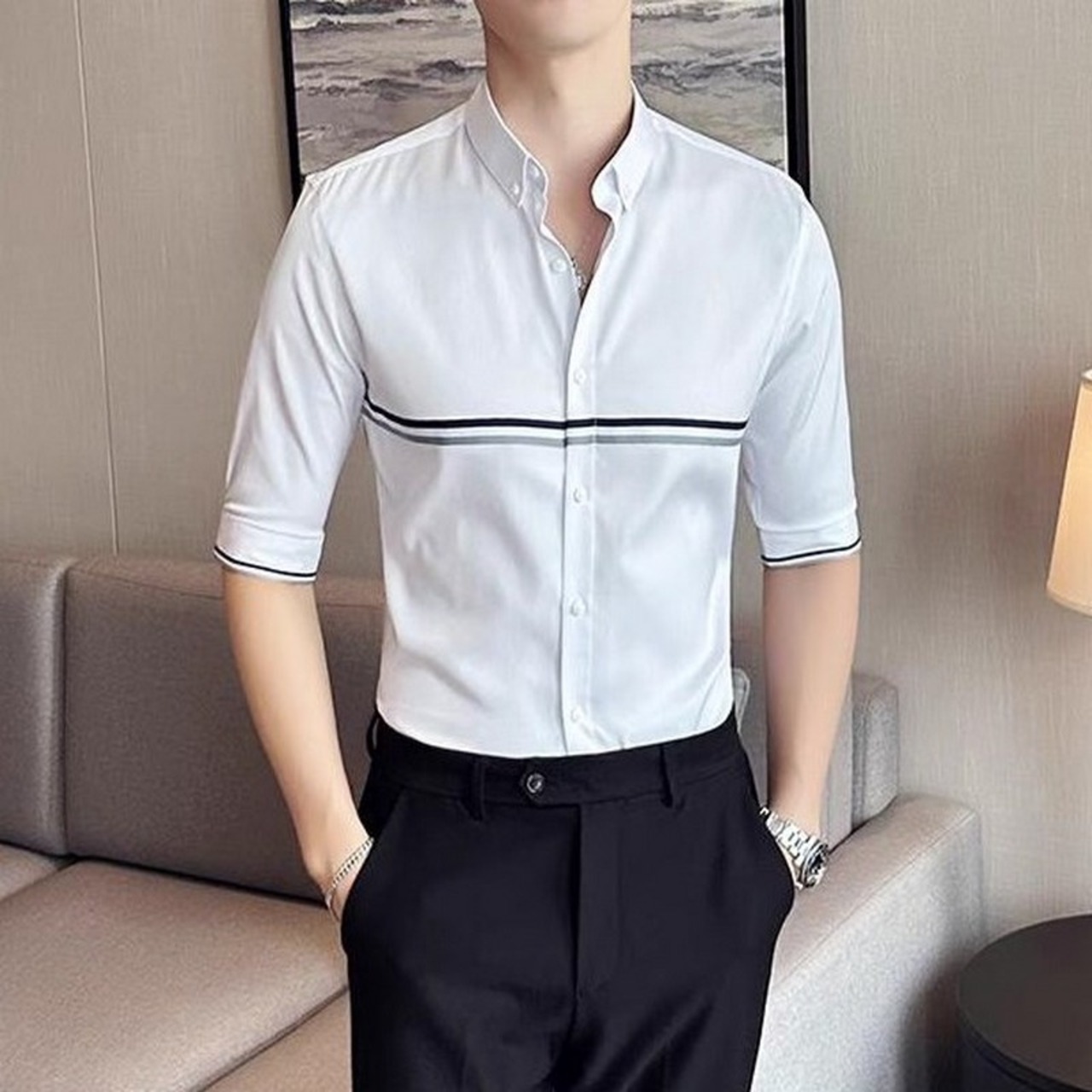 striped 3/4 sleeve shirt 00113