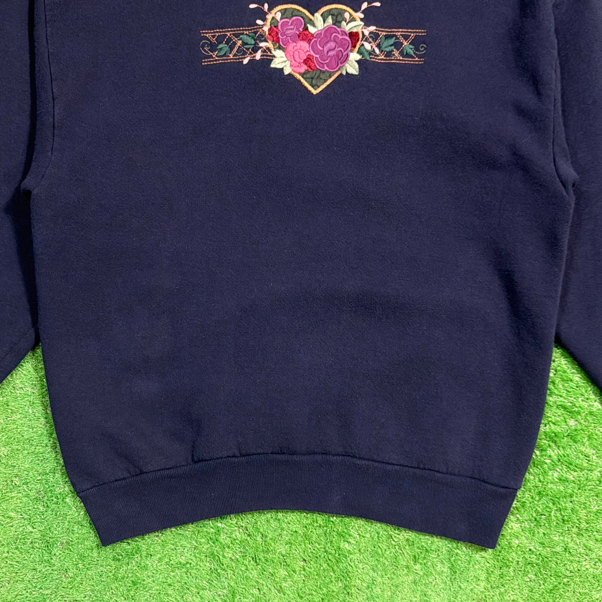 Lady's】90s ハート 刺繍 フェイクレイヤード スウェットシャツ