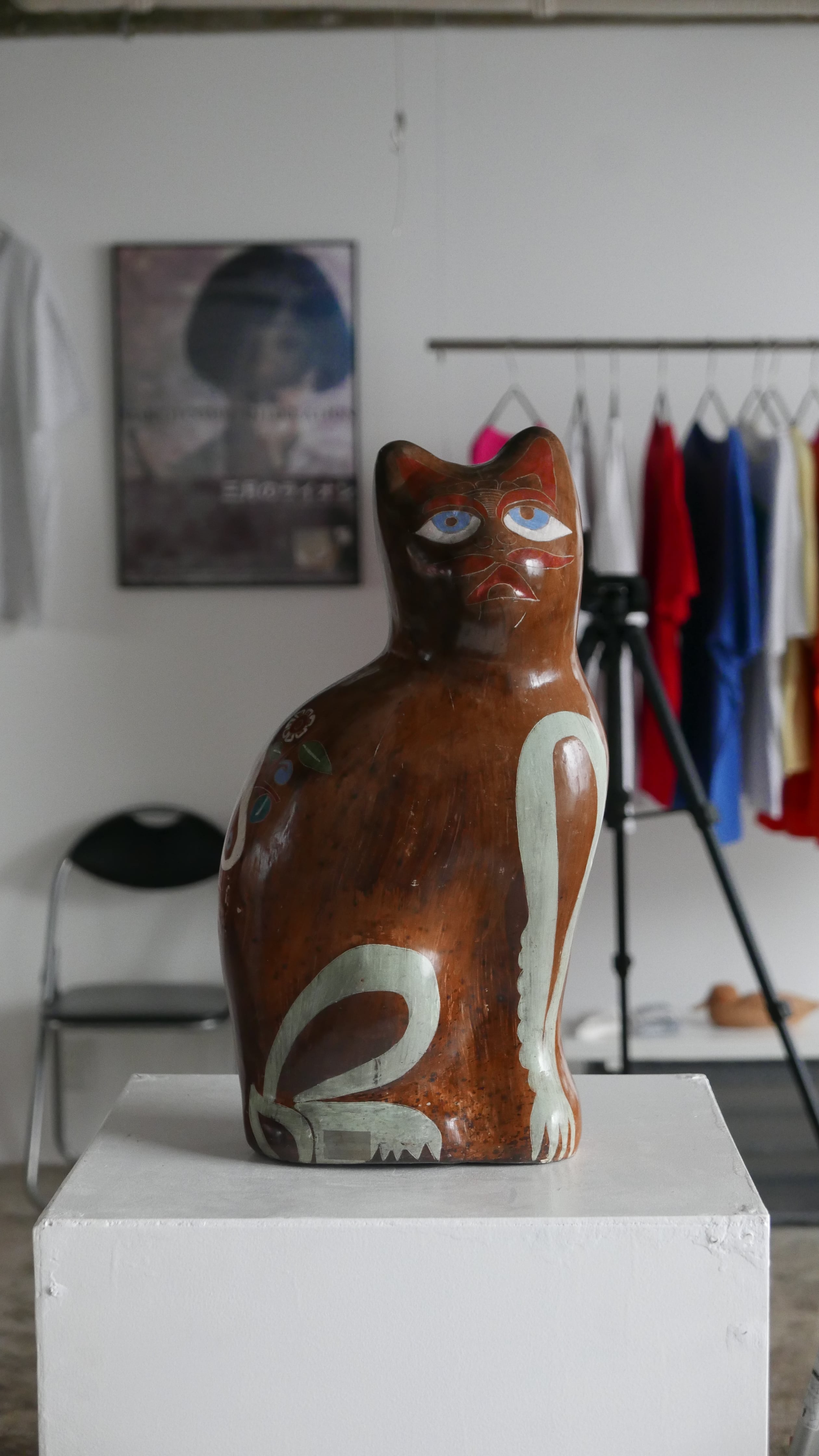 old mexico tonala pottery "  brown cat , super size "
