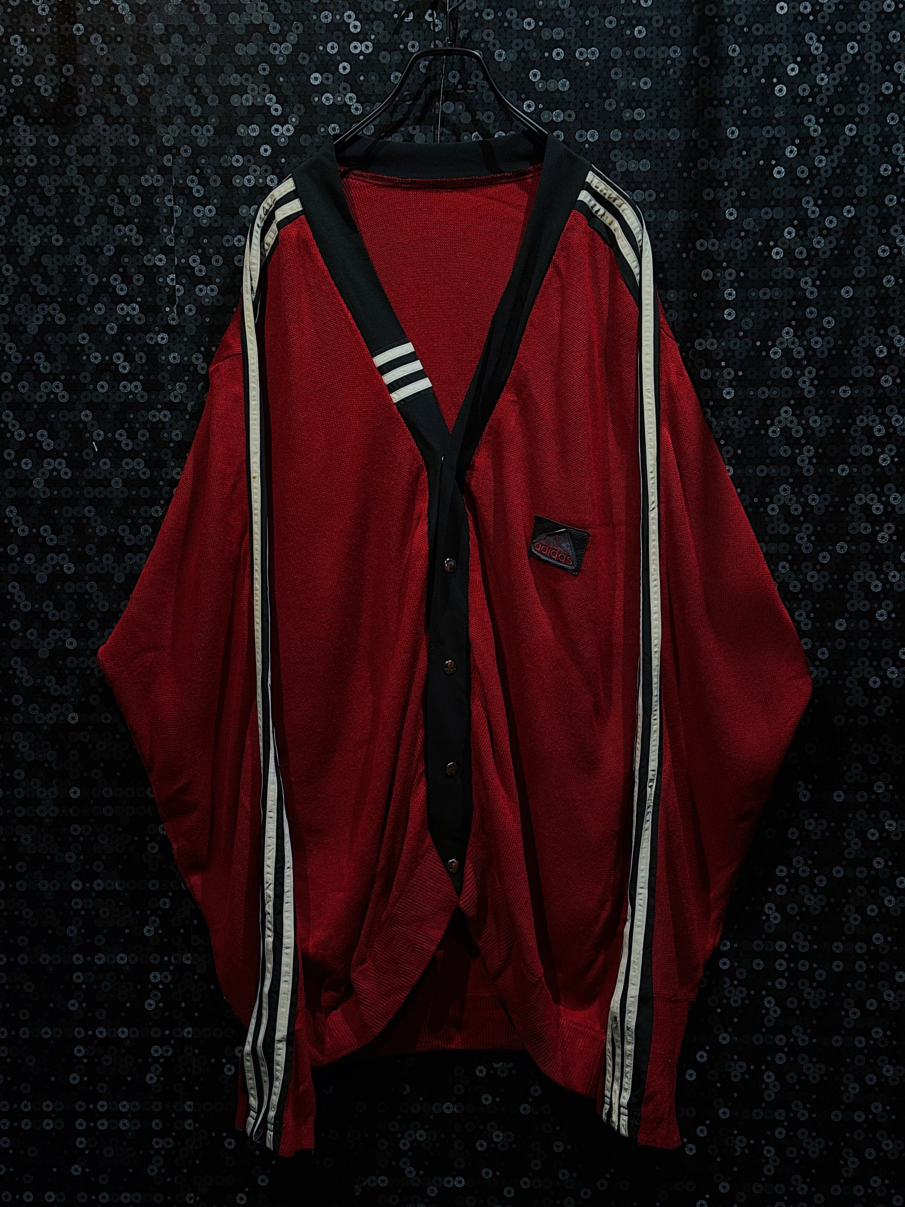 "adidas remake"vintage three stripe docking red cardigan