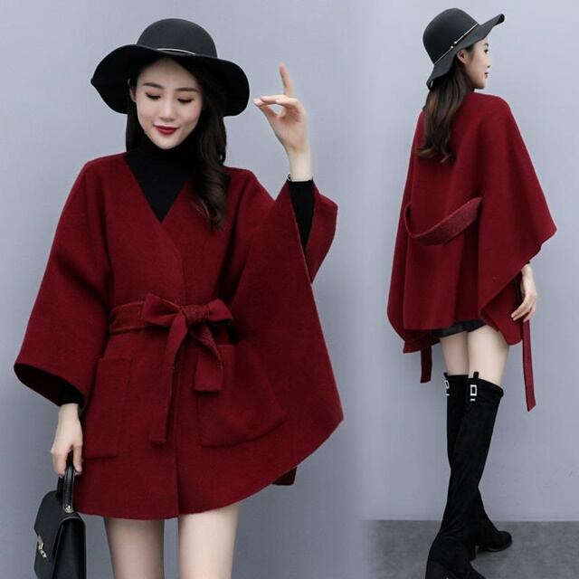 送料無料】ポンチョコート ケープ マント アウター 羽織 ウエスト