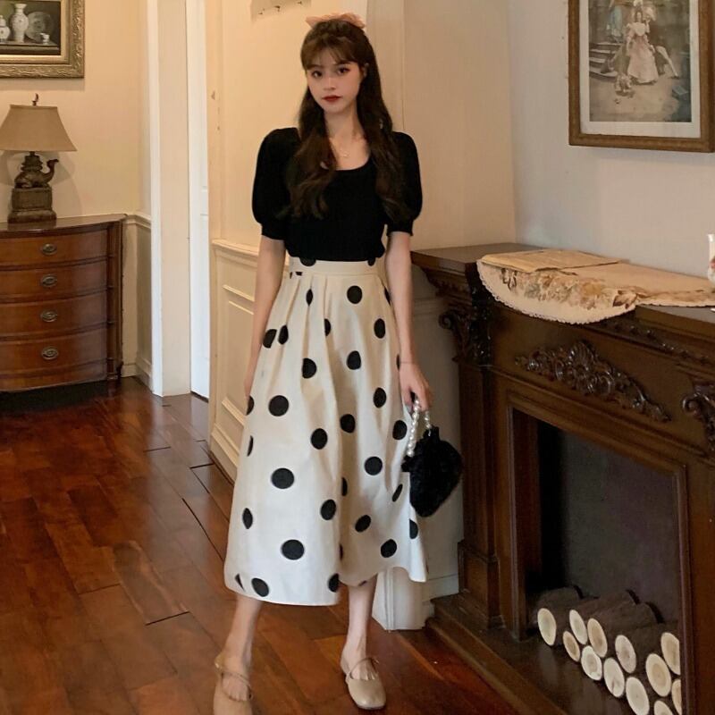 水玉スカート サマーAラインハイウェストウェスト薄手ロング 夏物 YY-ファッション48117573735