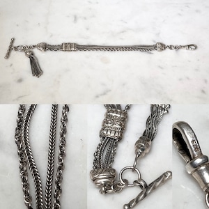 antique silver quadruple chain bracelet with fringe