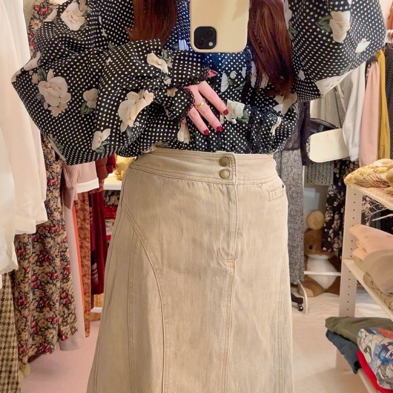 PINKHOUSE / beige denim long skirt