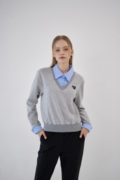 GOXO ゴーエックスオー スマイルハートシャツVネックマンツーマン メランジグレー