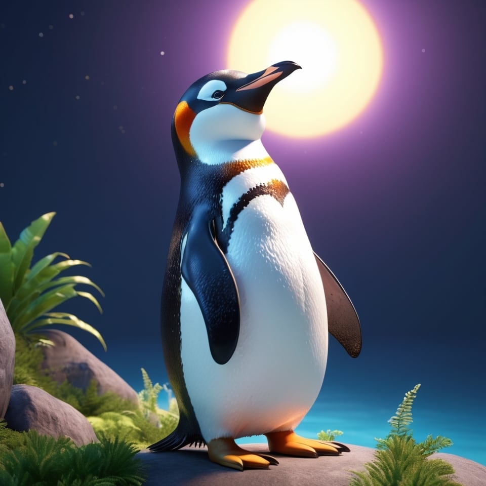 静かに空を見上げるペンギン【AIイラスト】（20枚セット