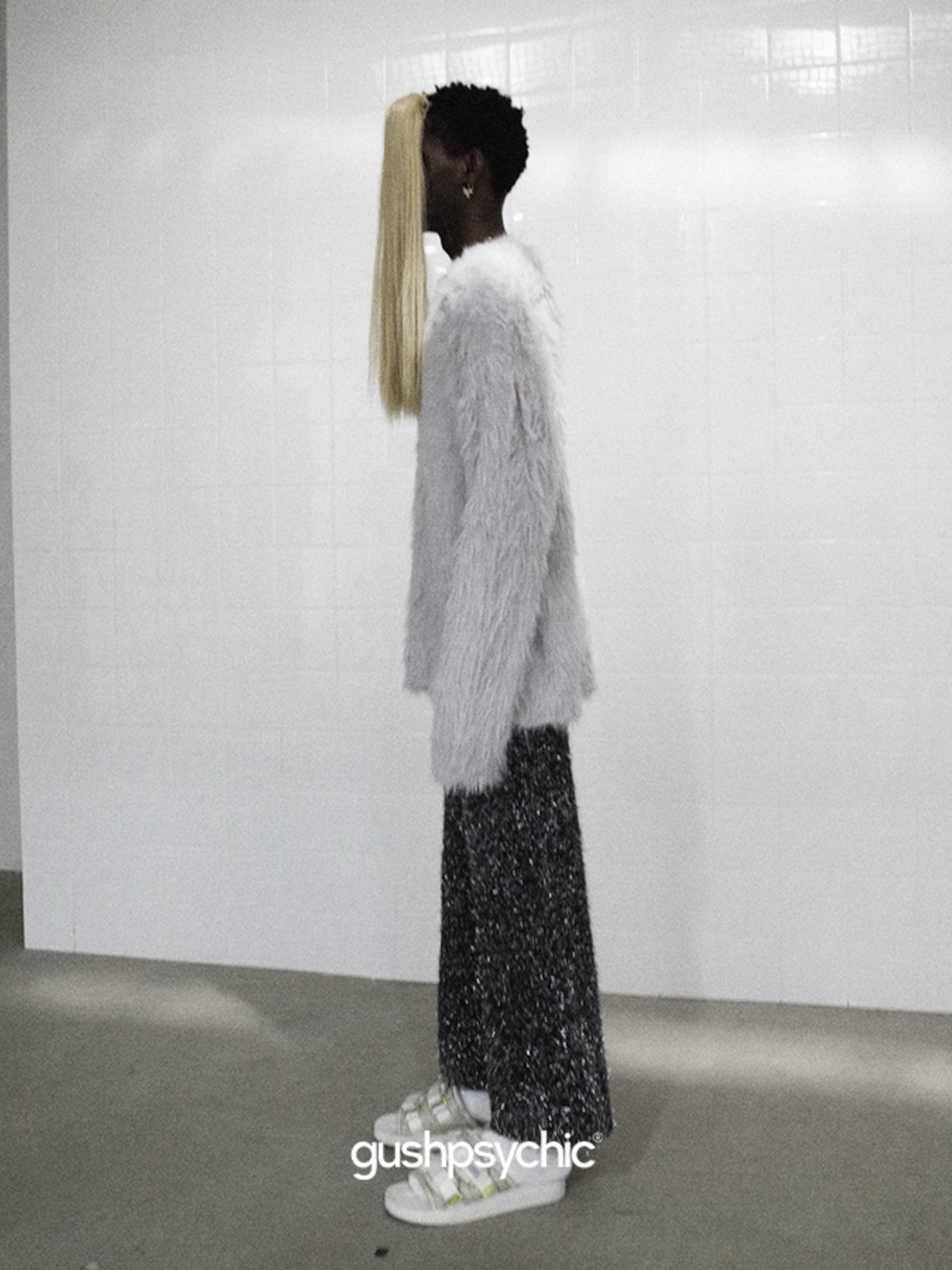 gushpsychic Hole Design Long Mink Hair Crewneck Sweater