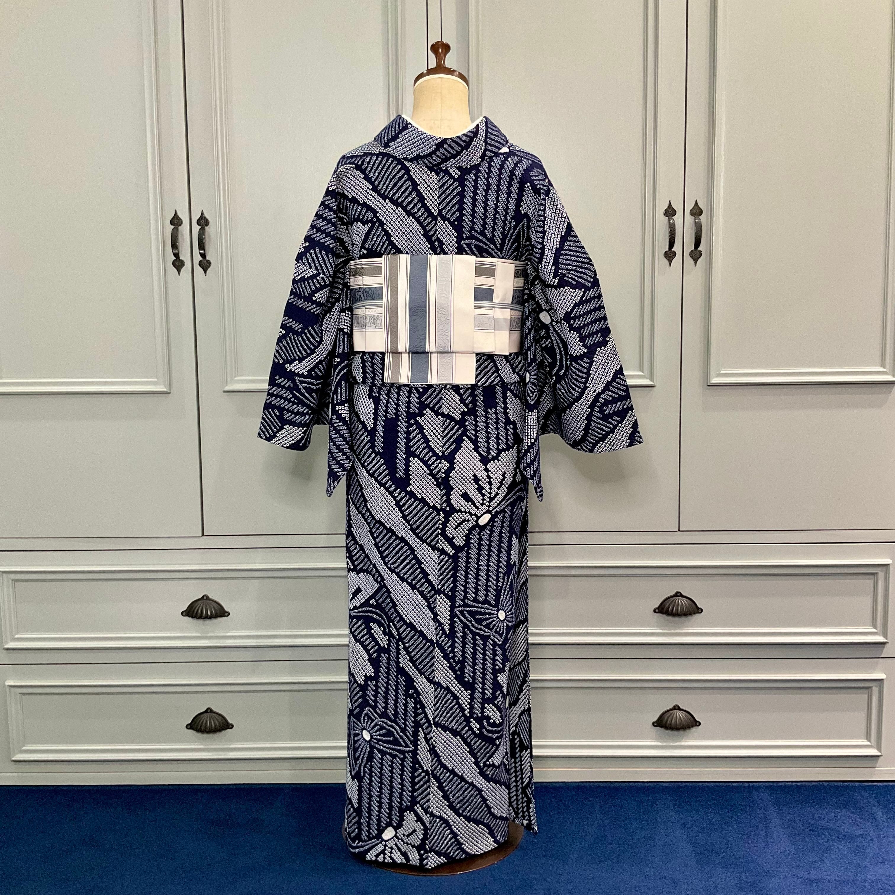 Navy Reverie＊ちょう 蝶々 立涌 なみなみ 斜め縞 縦縞 定番 ネイビー