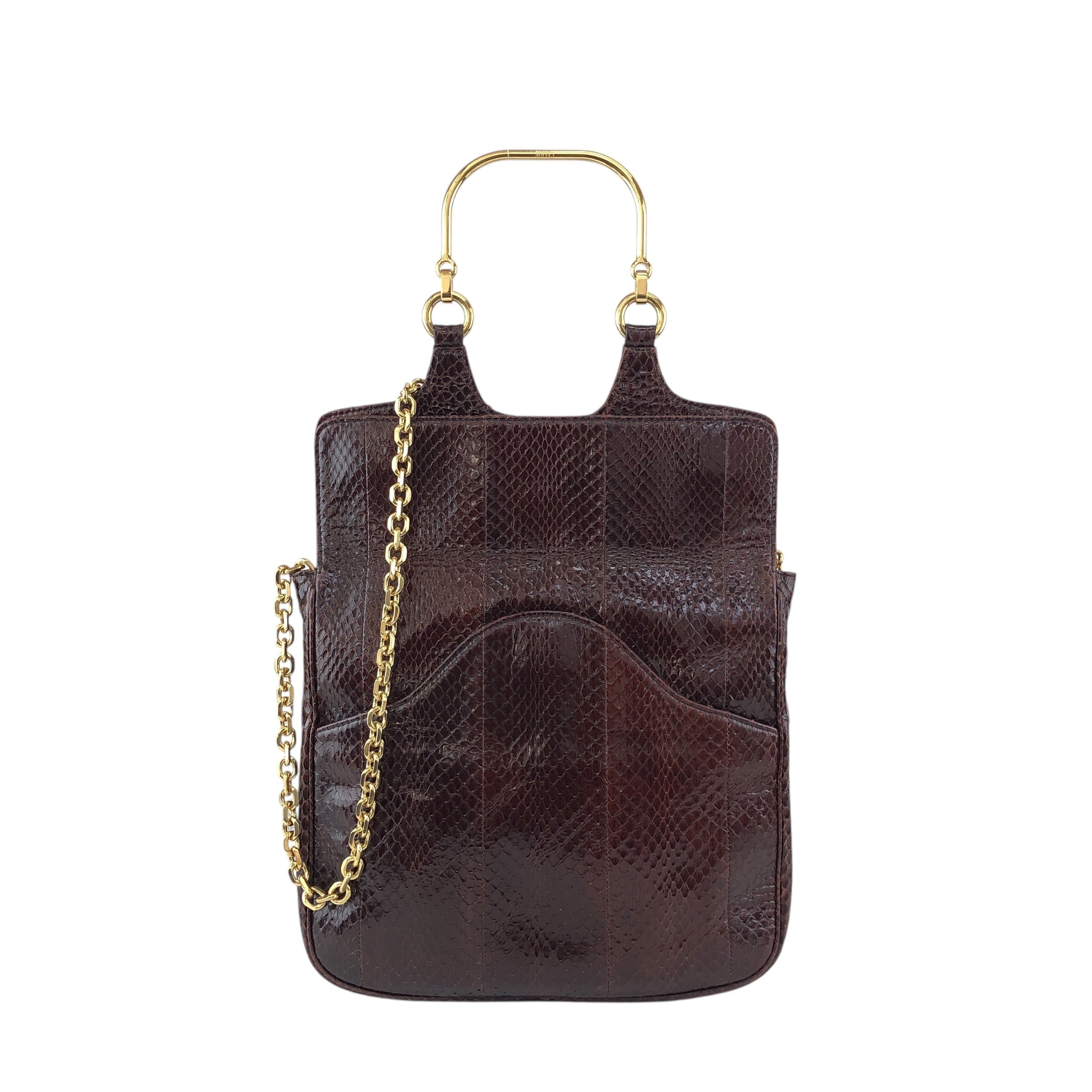 美品♪CELINE ブラウンレザー ハンドバッグ ヴィンテージ CELINE セリーヌ ハンドバッグ ブラウン レザー パイソン型押し