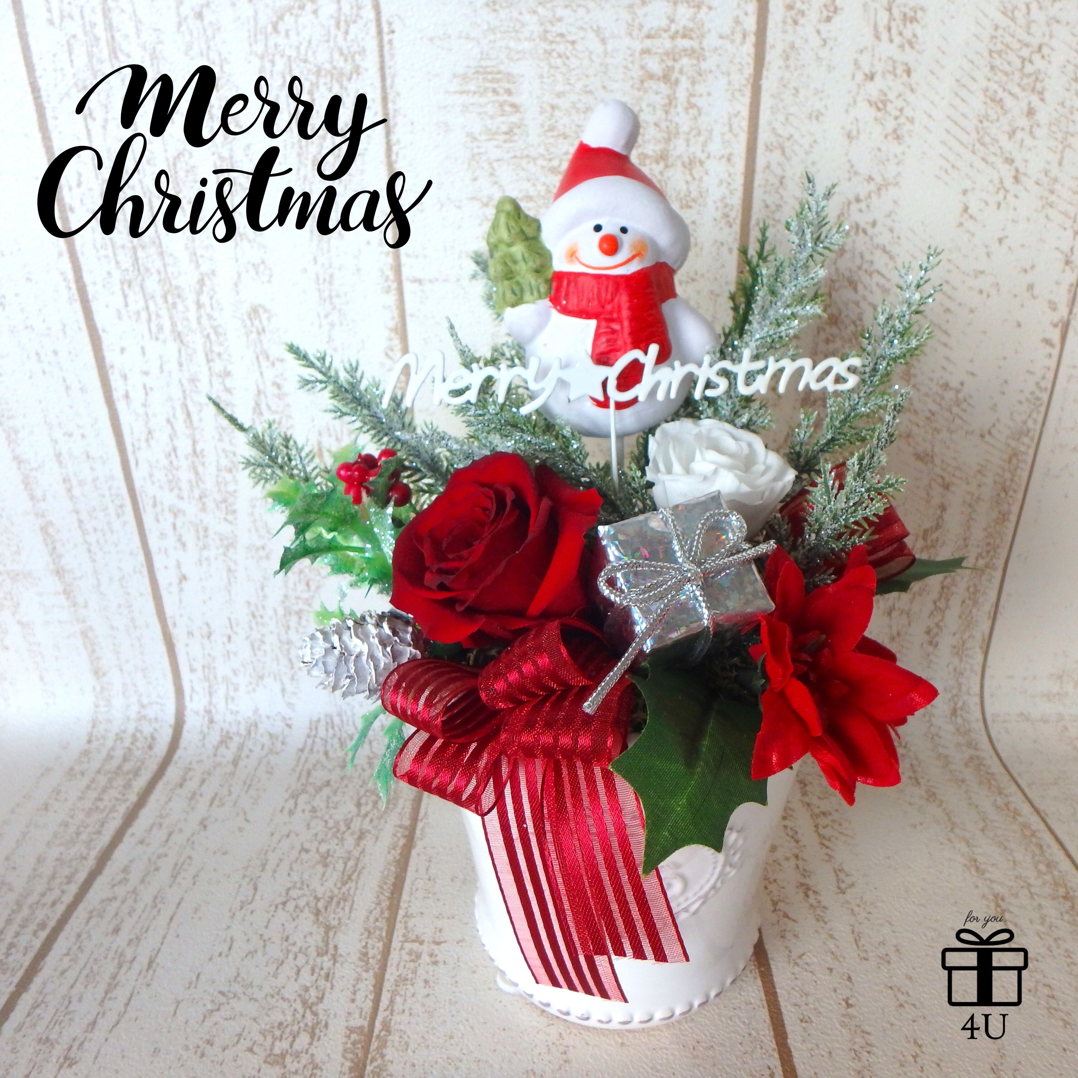 クリスマス18 Merry Christmas 雪だるま クリスマスフラワーアレンジメント 4u