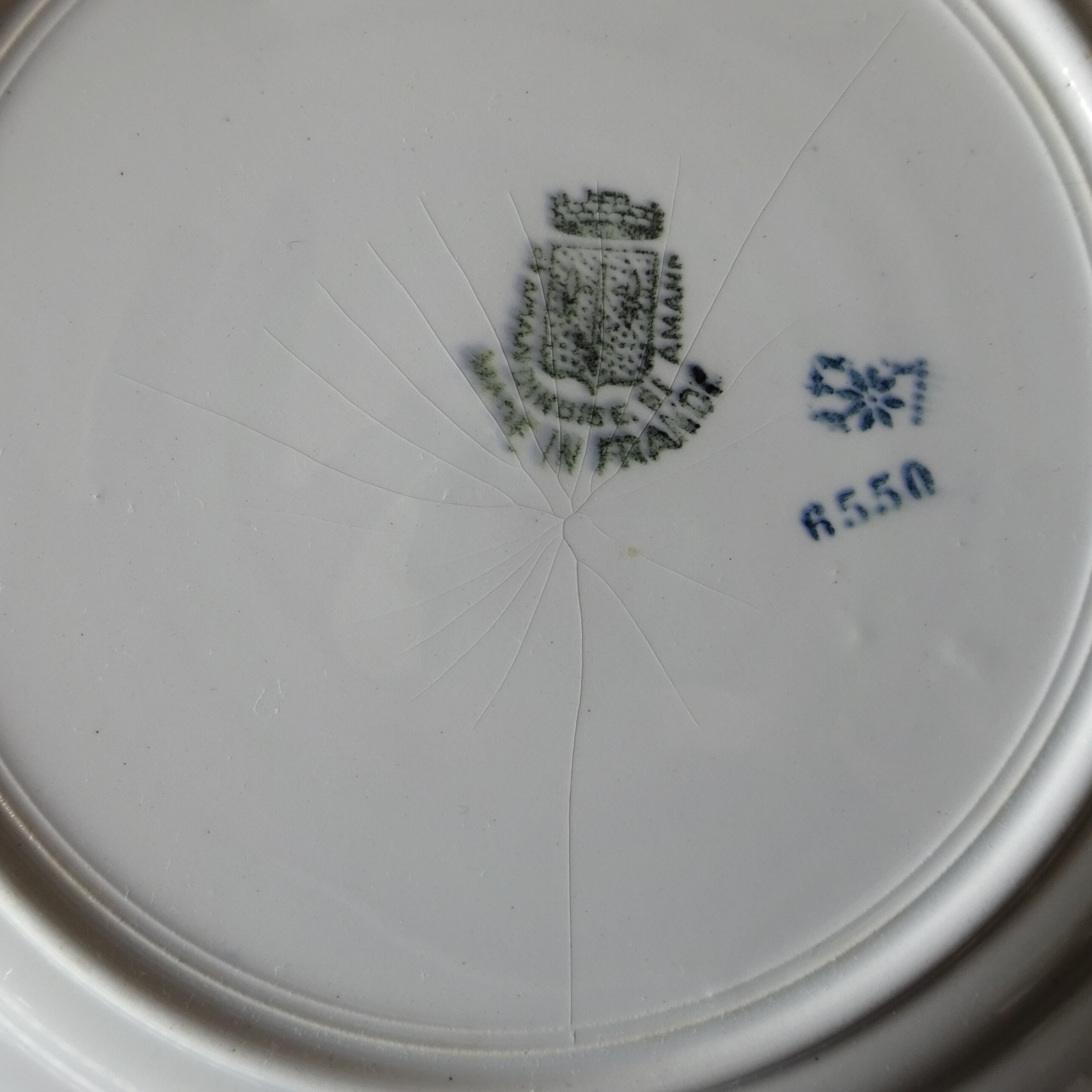 【 Épuisé 】ST AMANDINOISE* décor《floral sur le marli bleu et orange》 ensemble de 2 assiettes plates