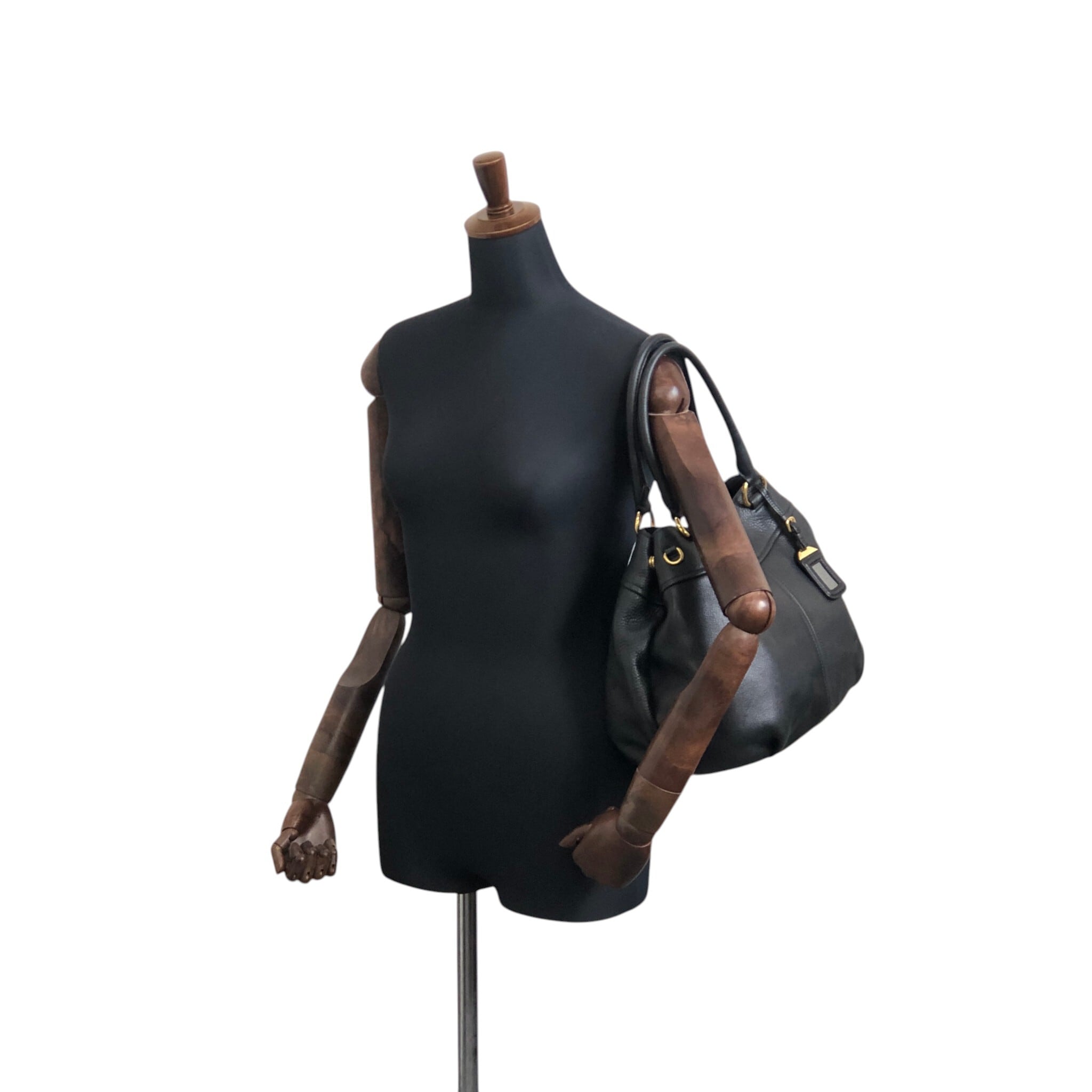 PRADA プラダ ハンドバッグ ブラック ロゴ レザー vintage