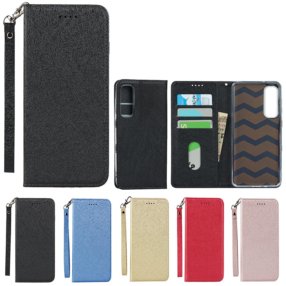Eastwave for Android One S8 ケース for androidones8 手帳型 case ストラップ付き PU皮革 明るい色 内蔵マグネット 携帯カバー カードポケット スタンド機能 便利 ブラック