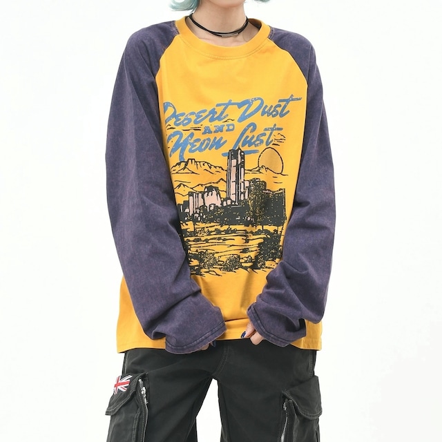 デザートグラフィックフェードウォッシュラグランTシャツ 2col R02572