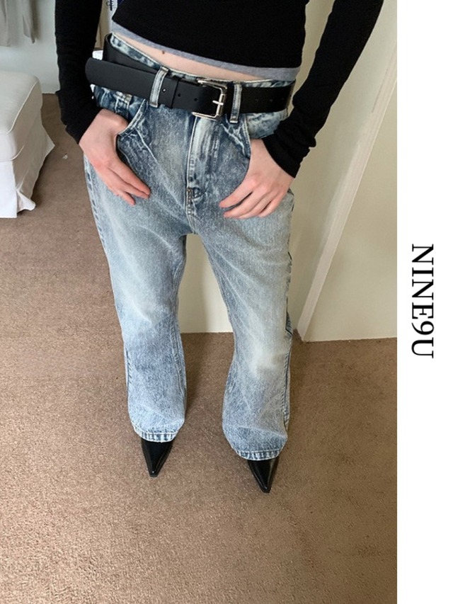 faded loose straight denim-pants【NINE7155】
