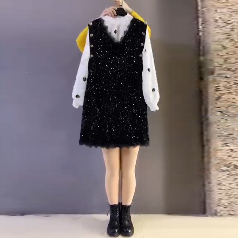 スプリングルーズスカート ドレス 大きめサイズ 春物 ミックスインファッション41203092464