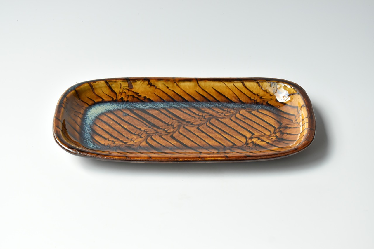 小代焼ふもと窯 / 井上尚之 : 長方皿 スリップウェア ③