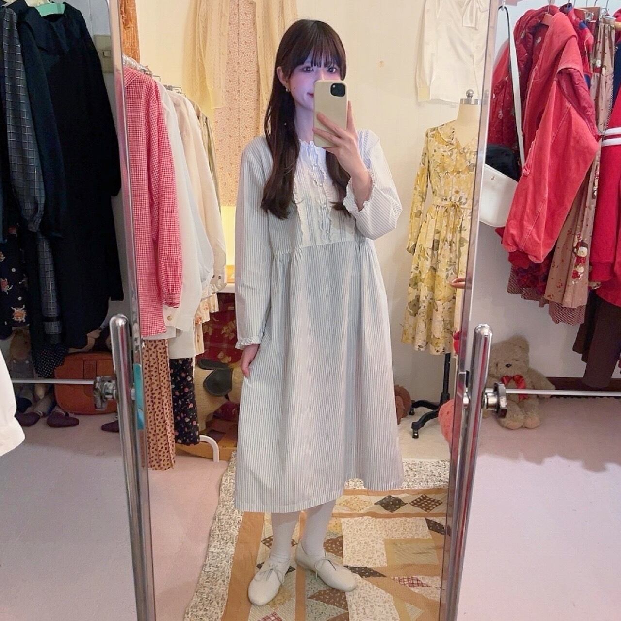 blue stride cotton lace one-piece