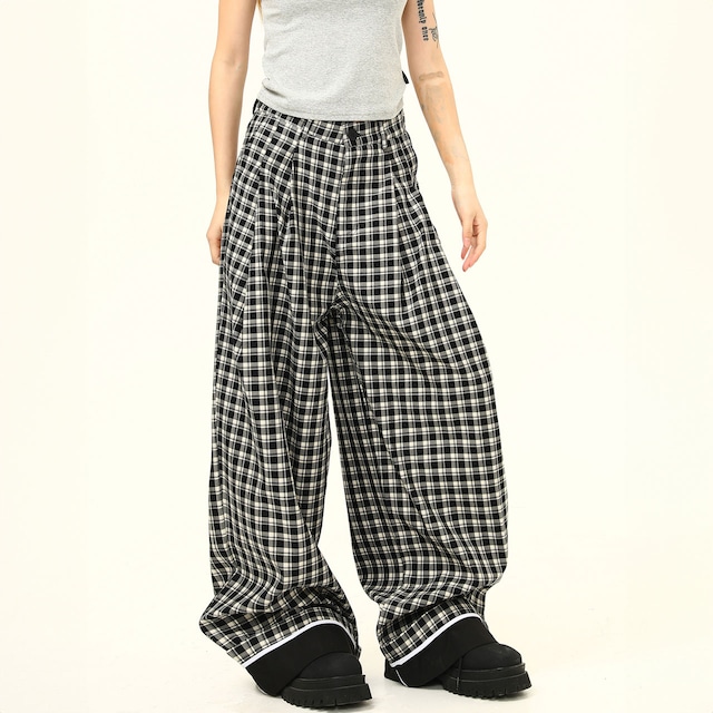 タックボリュームチェックパンツ R00635