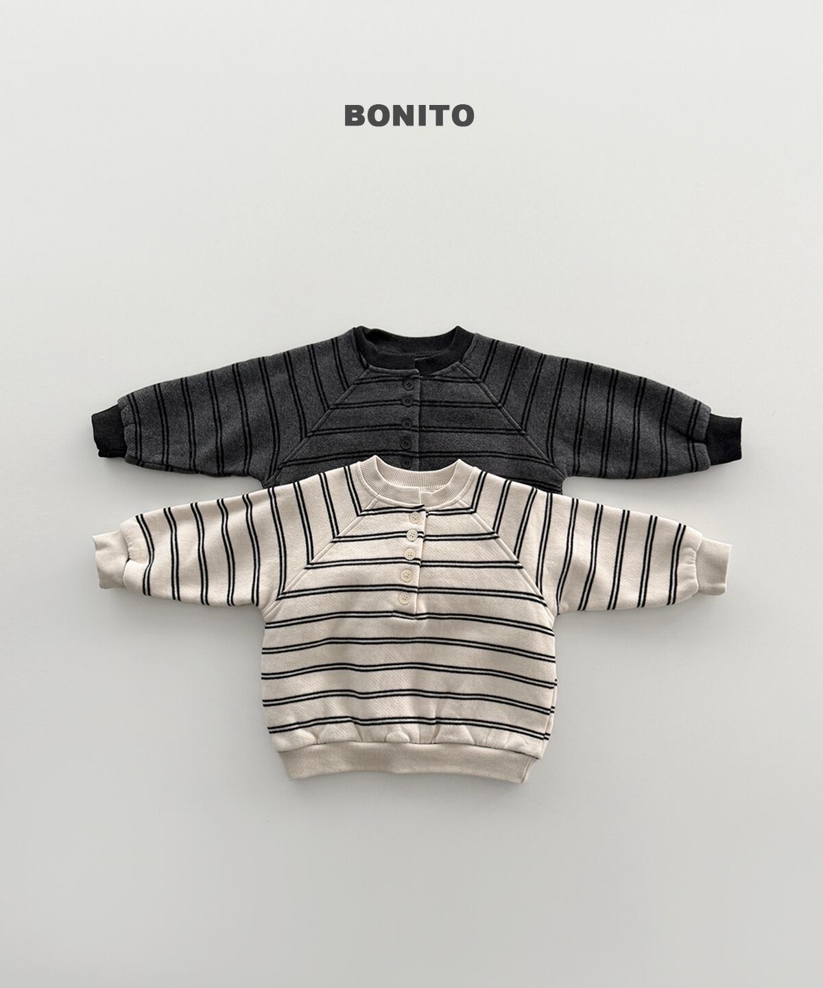 【Jr.size】stripe henley neck sweatshirt【BONITO】※12月中旬発送予定