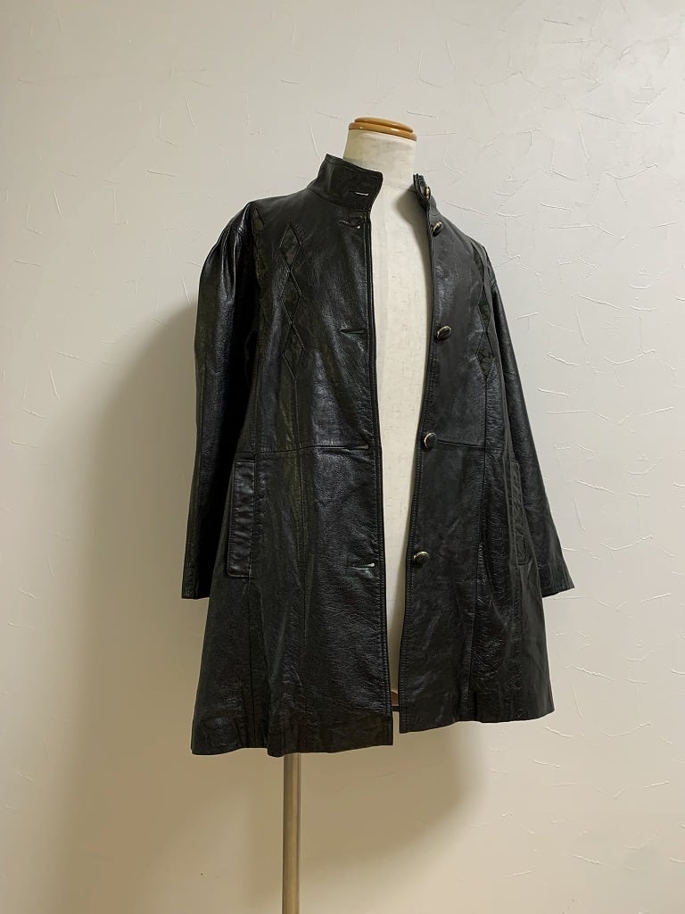 1980~90's Switched Design Stand Collar Leather Coat "VALENTINO"