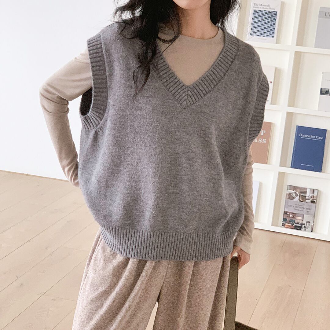 Vネックオーバーニットベスト K0422