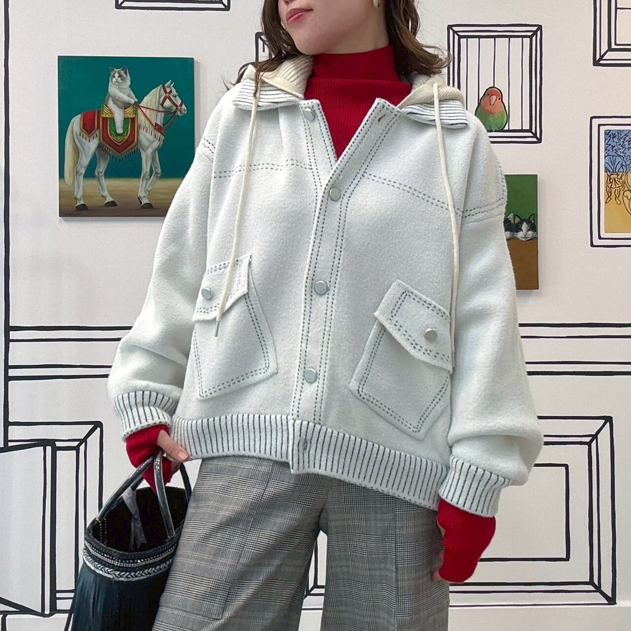 フード付きニットジャケット