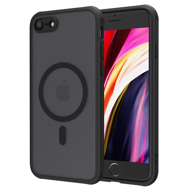 PINLISHENG iPhone se2/se3/8/7 ケースMagSafe対応 半透明 マット 米軍MIL規格 全面保護 スマホケース(ブラック)