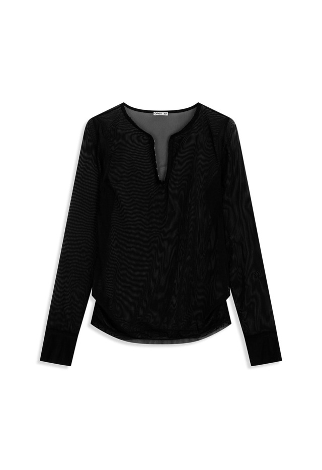 [OPEN YY] MESH HOOK HENLEY LONG SLEEVE, BLACK 正規品 韓国ブランド 韓国通販 韓国代行 韓国ファッション オープン ワイワイ 日本 店舗