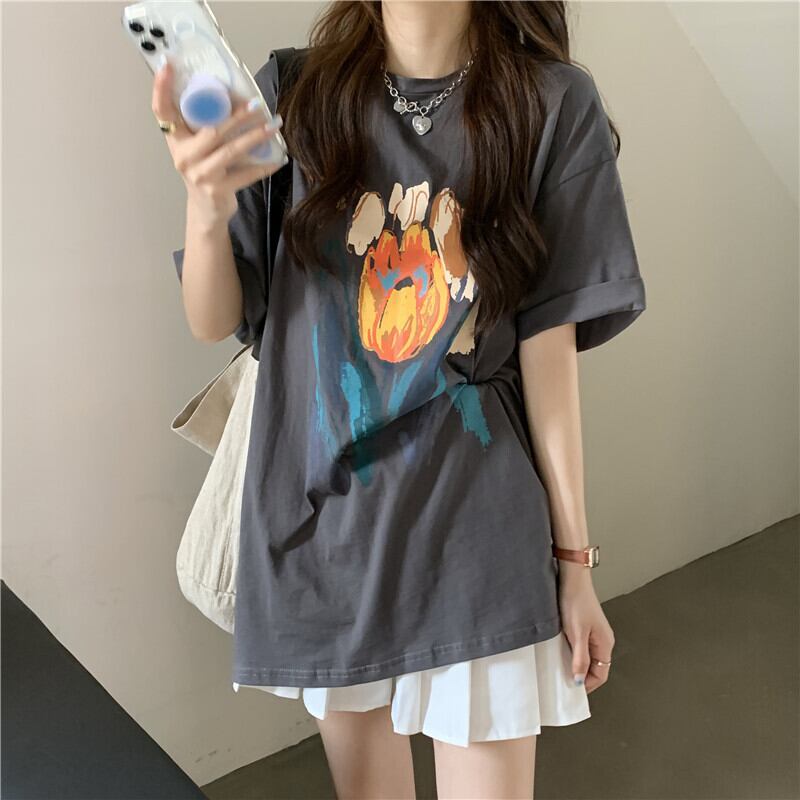 サマーTシャツ スタイルスタンダードルーズ コットン レトロ 夏物 ピュア misskkl37882434483