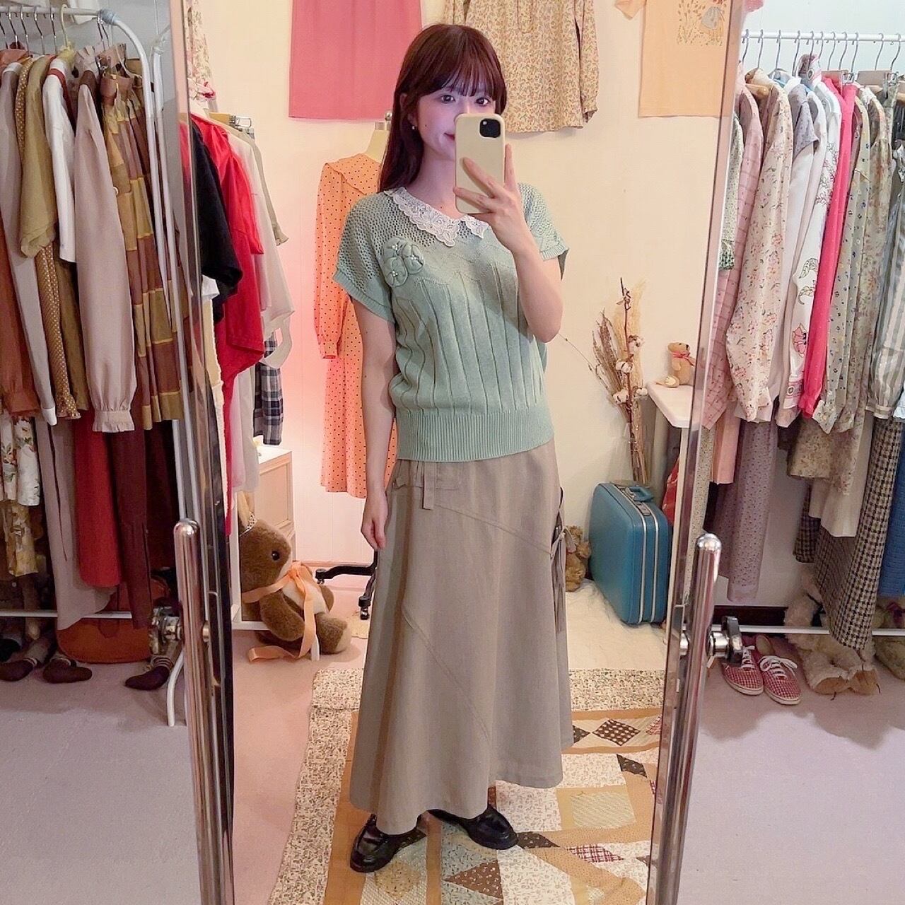 asymmetry pocket flare long skirt