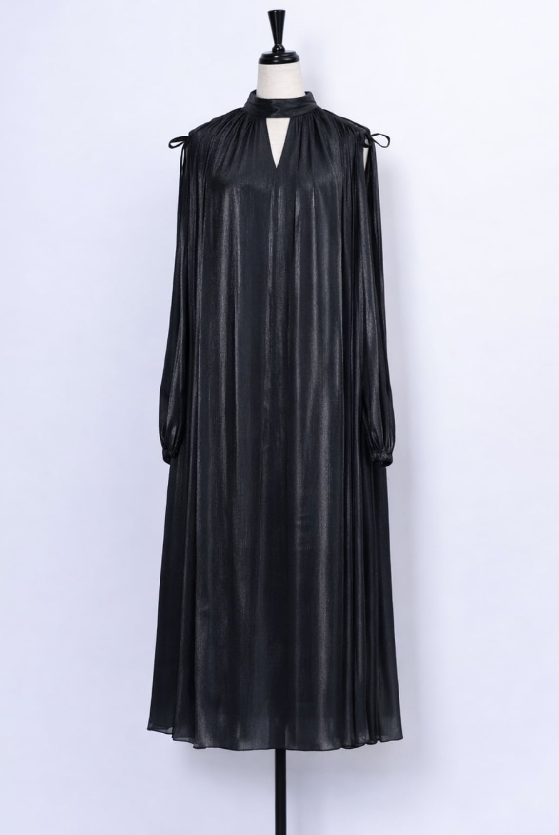 Chambray Gather Dress BLACK