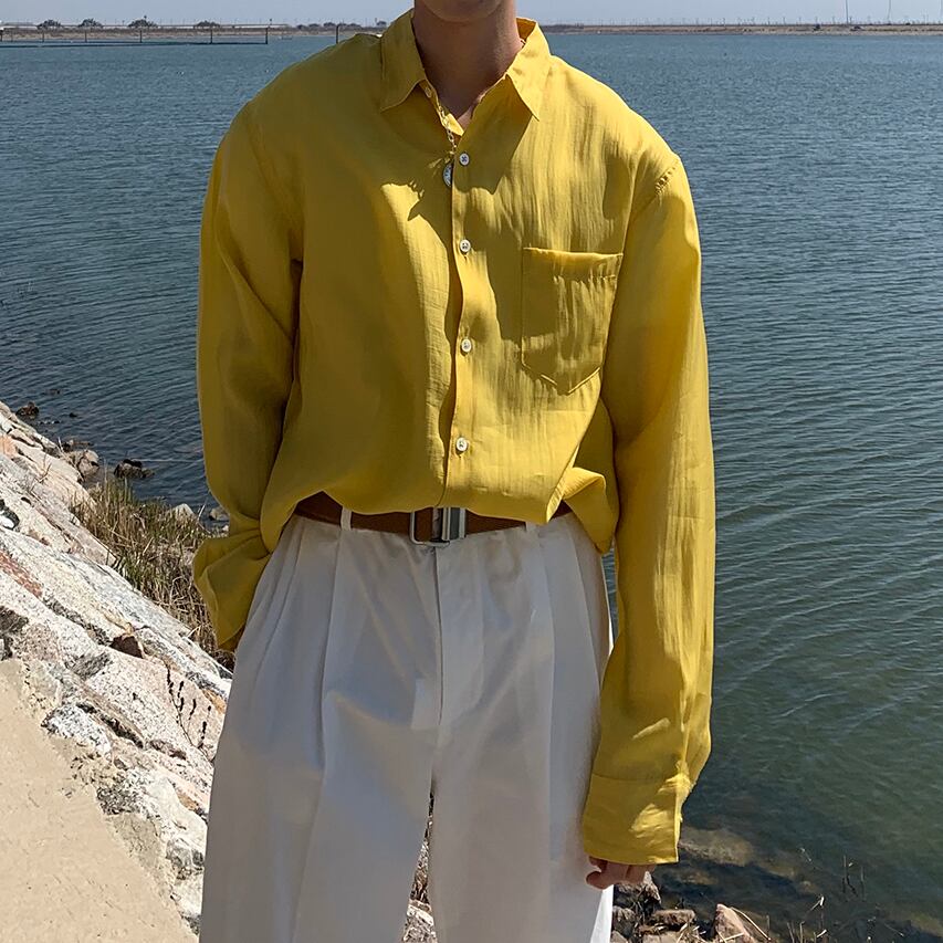 全3色 シャツ トップス 無地 カジュアル 長袖 おしゃれ