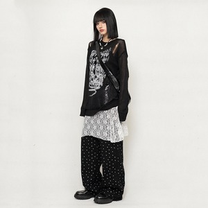 ZEROSTORE英字ロゴダメージ透かし編みニット