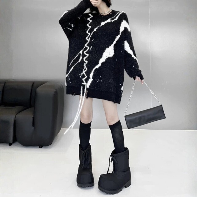 Abstract shaggy knit top C1434