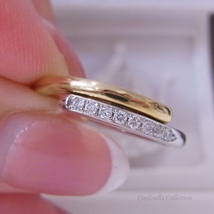 ③大特価★K18YG/K18WG天然ダイヤモンド★浮腫み対策サイズが動く便利なリング