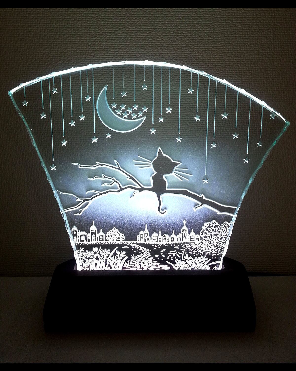 星降る夜・三日月とネコ (ガラス:Mサイズ)