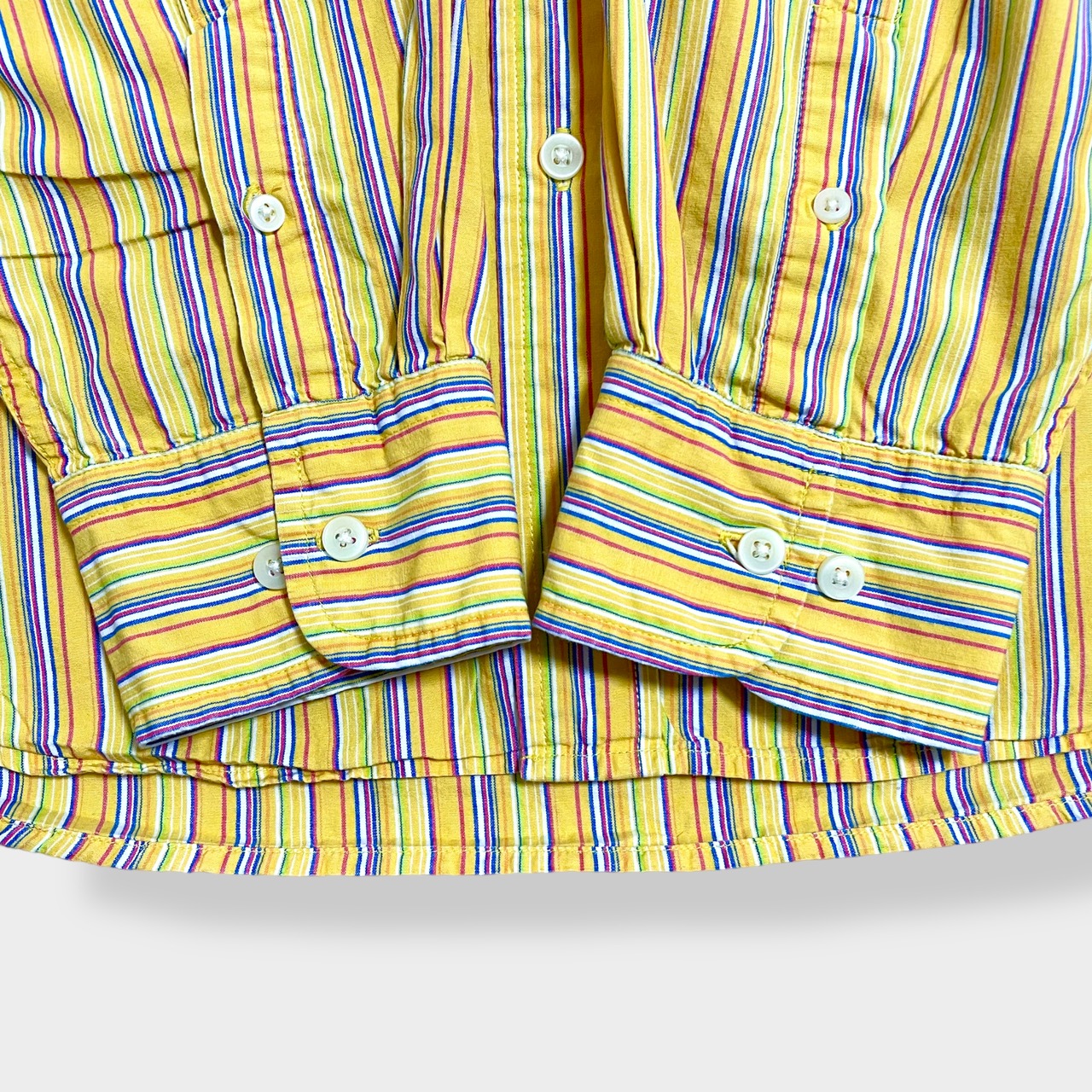 【U.S. POLO ASSN】ストライプシャツ 長袖シャツ カジュアルシャツ コットン イエロー マルチカラー 柄シャツ L ユーエスポロアッスン 春物 US古着