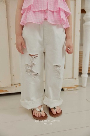 [MELIKEY] Foldable Denim Pants (Ivory) (JS/JM) / [미라이키] 폴딩구제데님팬츠(아이보리) (JS/JM)