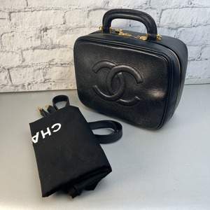 CHANEL シャネル ココマーク コスメ キャビアスキン ショルダーバッグ ブラック A-10188