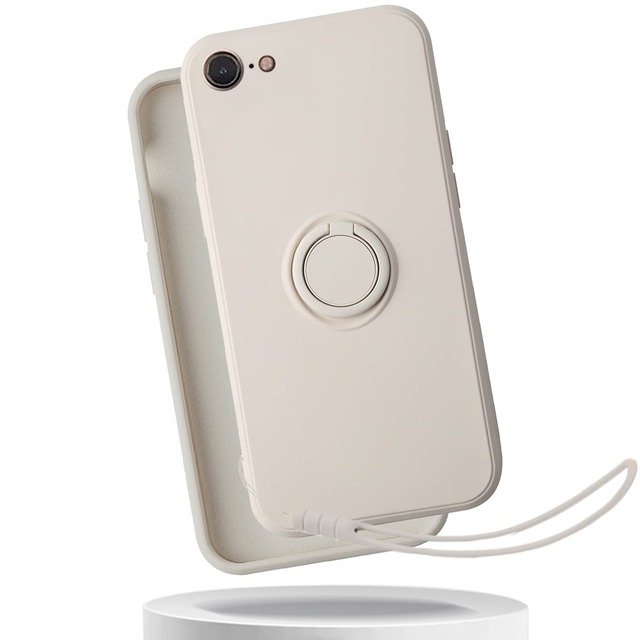 適用 iphone se 第3世代 第2世代 ケース リング 【 ストラップ 同梱】 アイフォン 7 8 SE2 SE3 シリコン カバー リング付き iPhone8 いphonese2 いphonese3 シリコーン スマホケース ストラップ アイフォンSE第三世代 case 【GoKIGIoD】 バンパー ストラップホール 携帯カバー 薄型 軽量 白い ウィイト アンティークホワイト