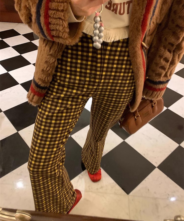 レトロチェックフレアパンツ p0273