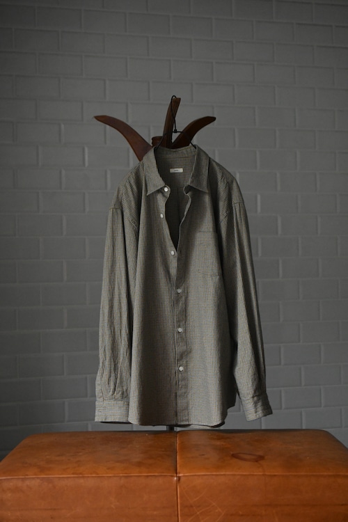 awasa / Regural collar cotton nell shirt (Beige check)