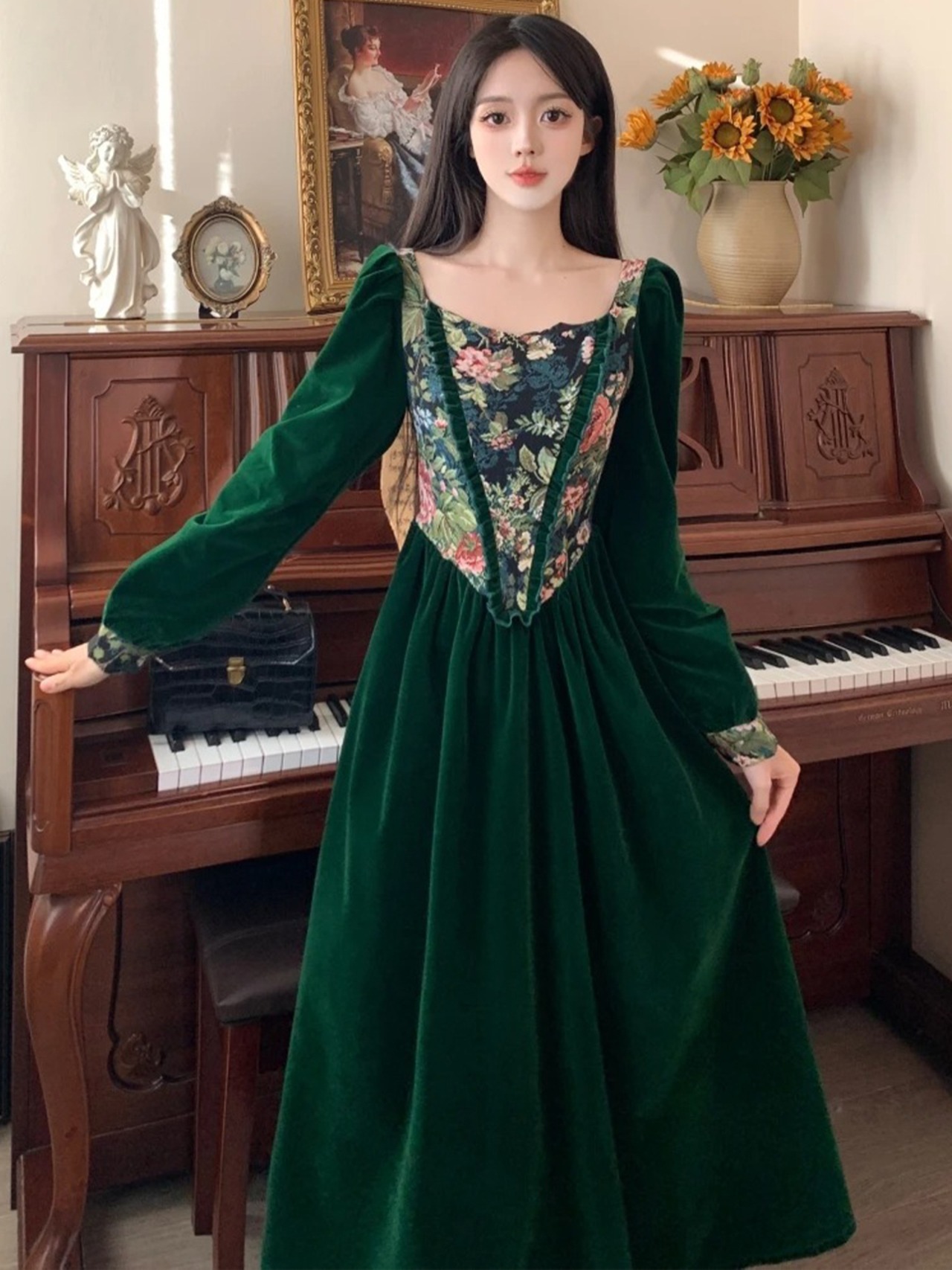 【0108】Green Slim Classic Long Sleeve Dress
