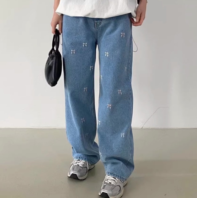 Ribbon embroidery denim pants　RW0719