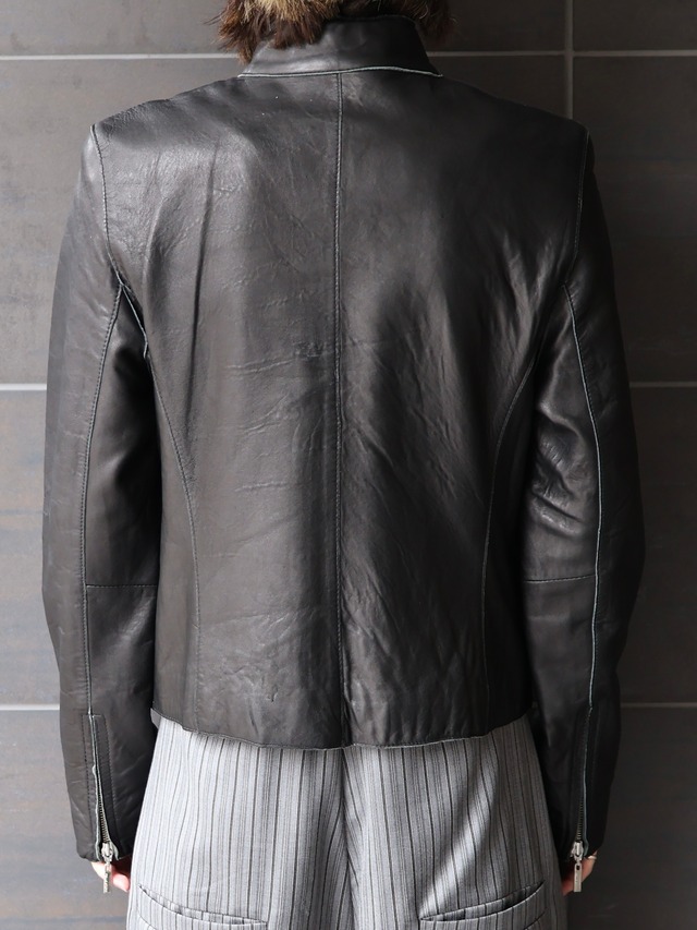 mock neck zip up leather jacket
