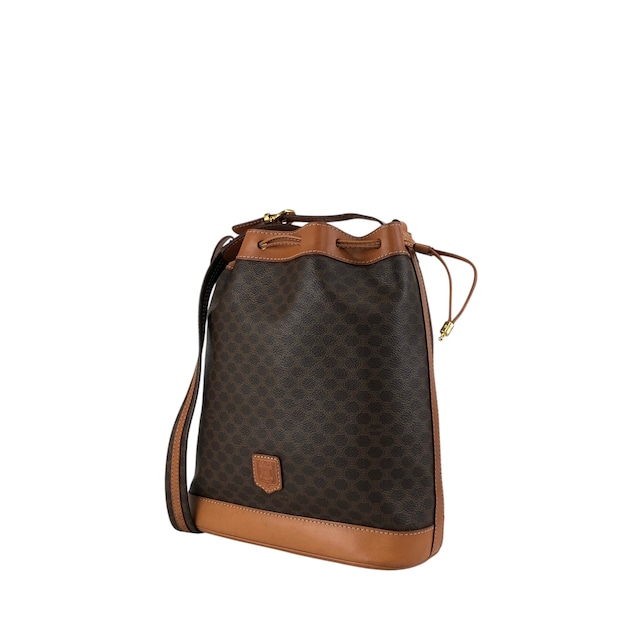 CELINE セリーヌ マカダム ショルダーバッグ ブラウン ブラゾン型押し PVC レザー 巾着 vintage ヴィンテージ オールド 6tzfb8