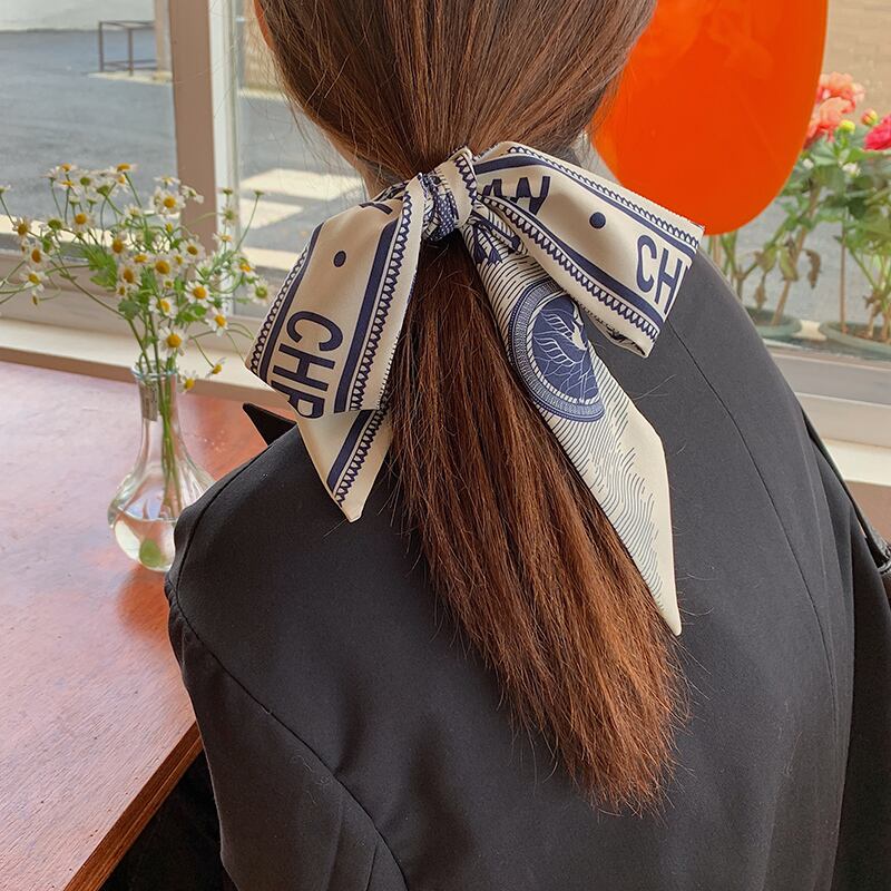 ロングストライプスタンダードスカーフ ヘアバンド レトロ シルク ブラック・アイド・ピーズ71578704897