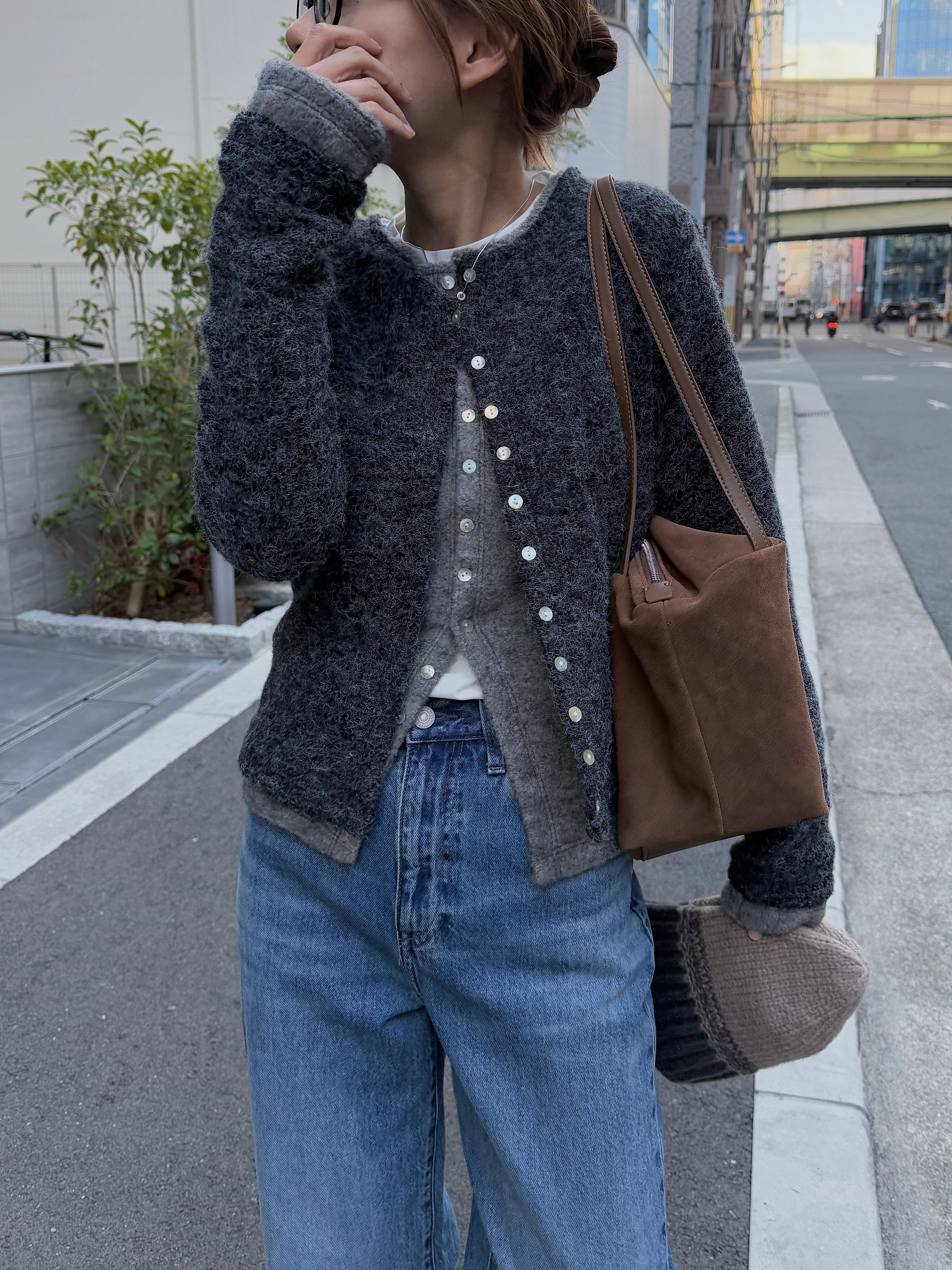 ナナナモエshell button layered color knit CD